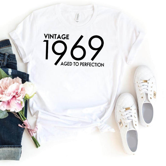 Vintage 1969 Aged to Perfection Birthday Shirt - Celebrate with Style and Elegance - Bliss Birthday Shirts - White - S