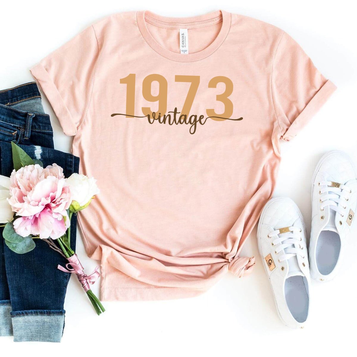 Vintage 1973 Birthday Shirt - Retro 51st Birthday T-Shirt Gift - Bliss Birthday Shirts - Heather Peach - S