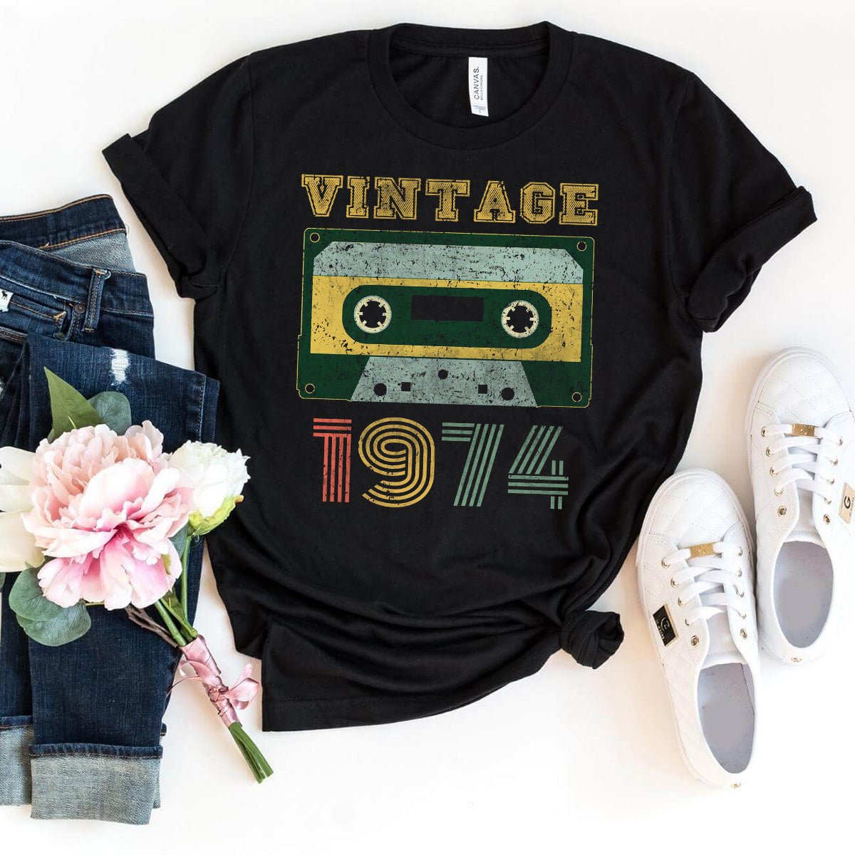 Vintage 1974 Cassette Tape 50th Birthday Shirt – Celebrate Your Milestone Year in Style - Bliss Birthday Shirts - Black - S