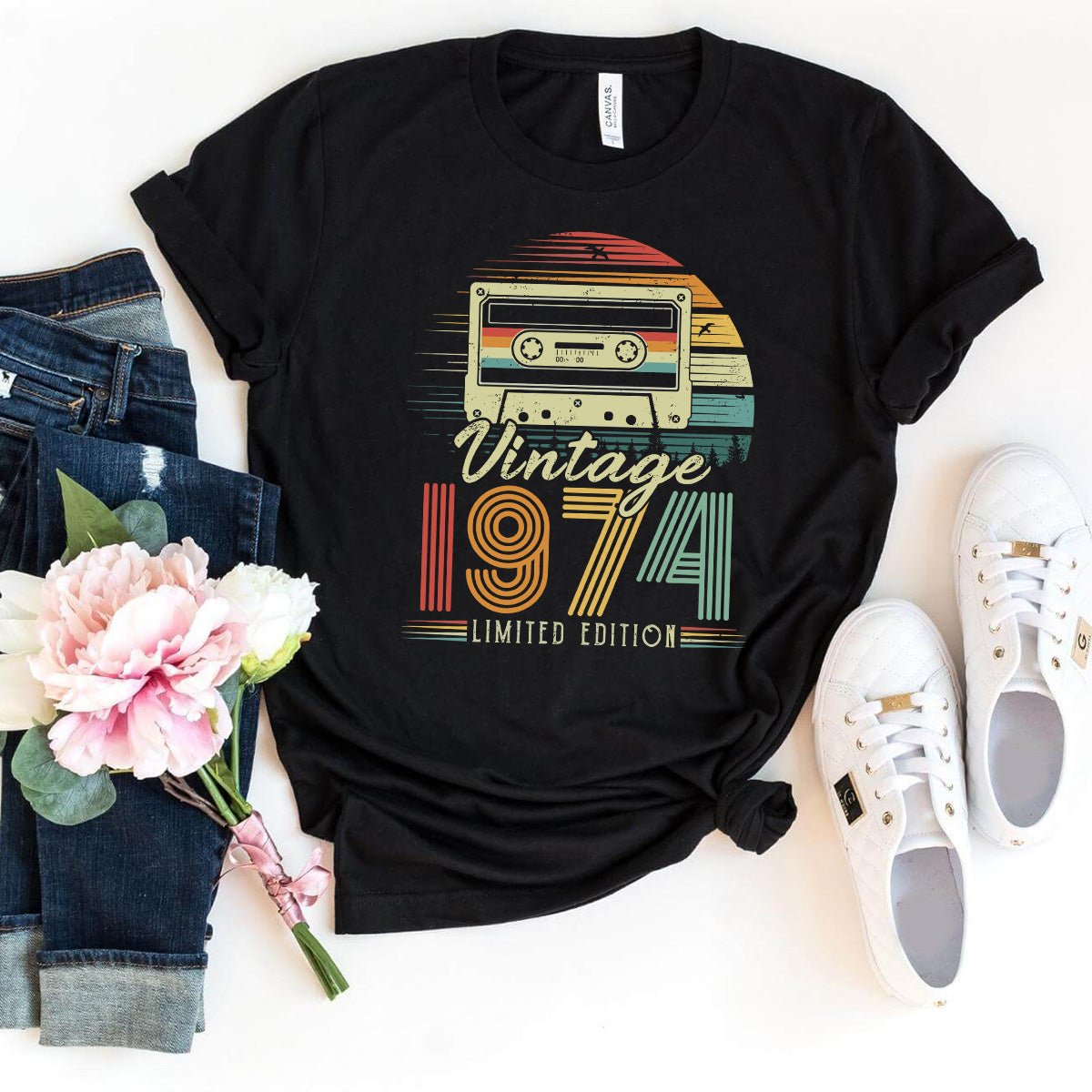 Vintage 1974 Cassette Tape 50th Shirt – Retro 50th Birthday Gift - Bliss Birthday Shirts - Black - S