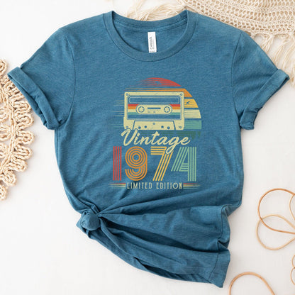 Vintage 1974 Cassette Tape 50th Shirt – Retro 50th Birthday Gift - Bliss Birthday Shirts - Heather Deep Teal - S