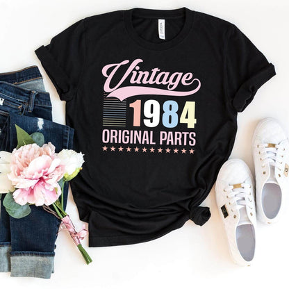 Vintage 1984 Birthday Shirt - Original Parts, New 2024 Design - Bliss Birthday Shirts - Black - S