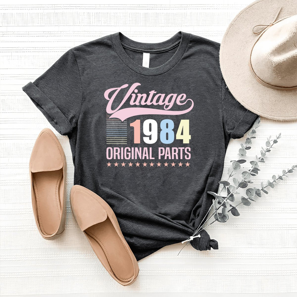 Vintage 1984 Birthday Shirt - Original Parts, New 2024 Design - Bliss Birthday Shirts - Heather Dark Grey - S