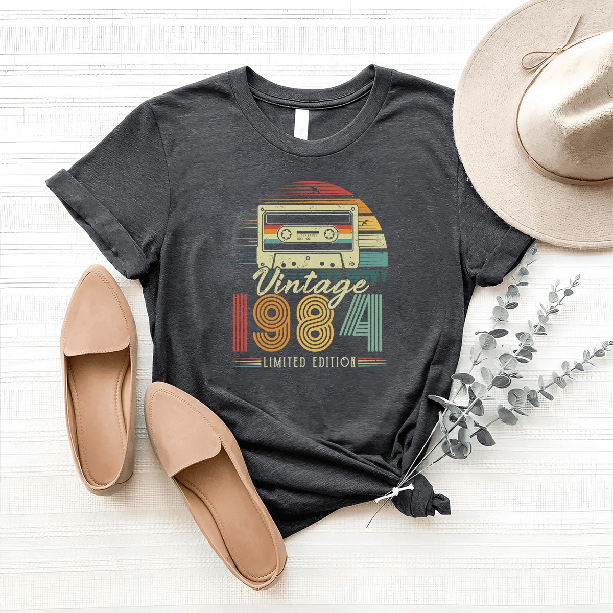 Vintage 1984 Cassette Tape 40th Shirt – Perfect 40th Birthday Gift - Bliss Birthday Shirts - Heather Dark Grey - S