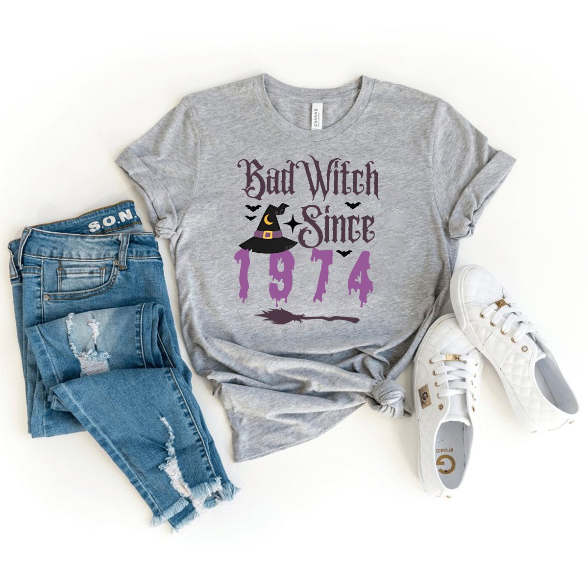 Vintage Bad Witch Shirt Since 1974 – Perfect 50th Birthday Gift - Bliss Birthday Shirts - Heather Athletic - S