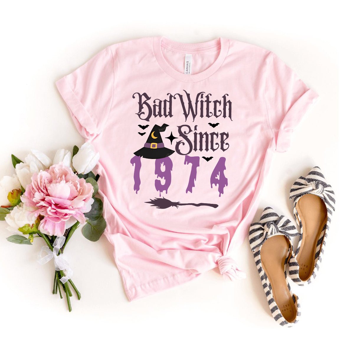 Vintage Bad Witch Shirt Since 1974 – Perfect 50th Birthday Gift - Bliss Birthday Shirts - Light Pink - S