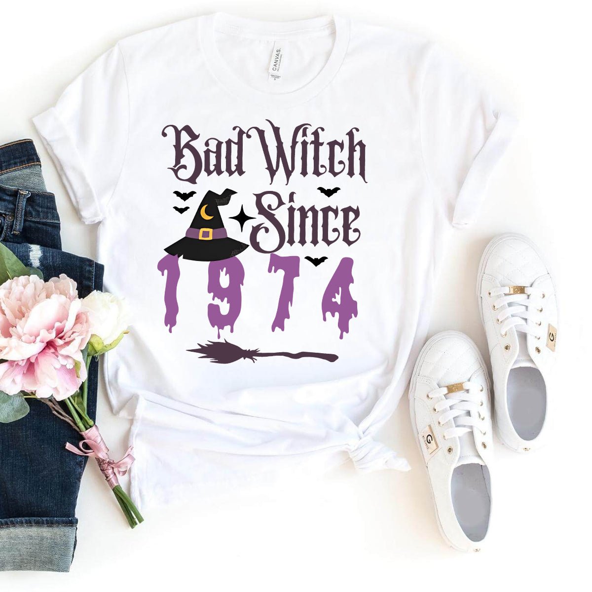 Vintage Bad Witch Shirt Since 1974 – Perfect 50th Birthday Gift - Bliss Birthday Shirts - White - S