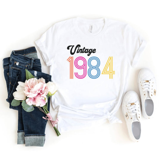 Vintage Birthday Shirt - Custom Year T - Shirt - Bliss Birthday Shirts - S - White