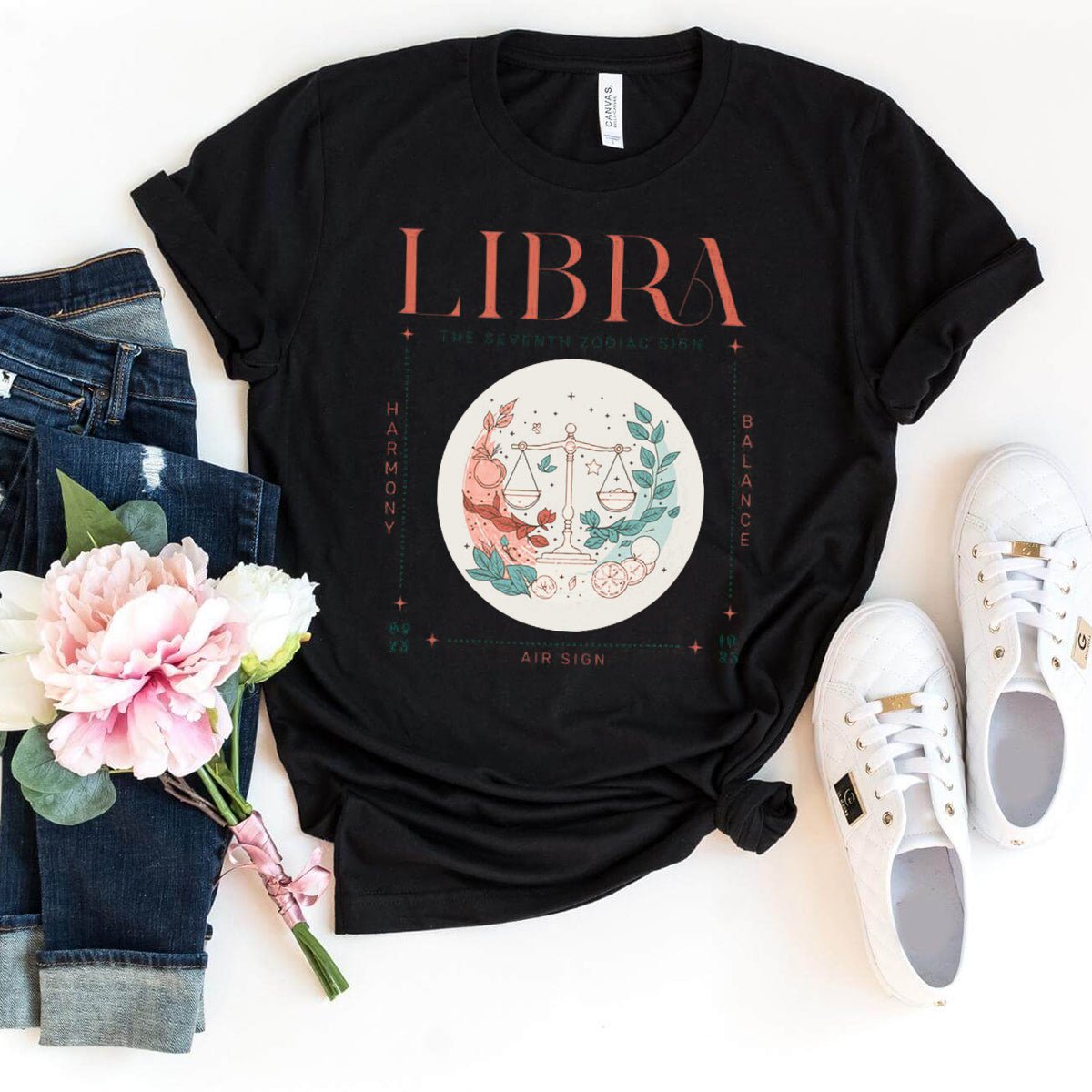 Vintage Celestial Libra Birthday Shirt – Trendy Oversized Astrology Tee - Bliss Birthday Shirts - Black - S