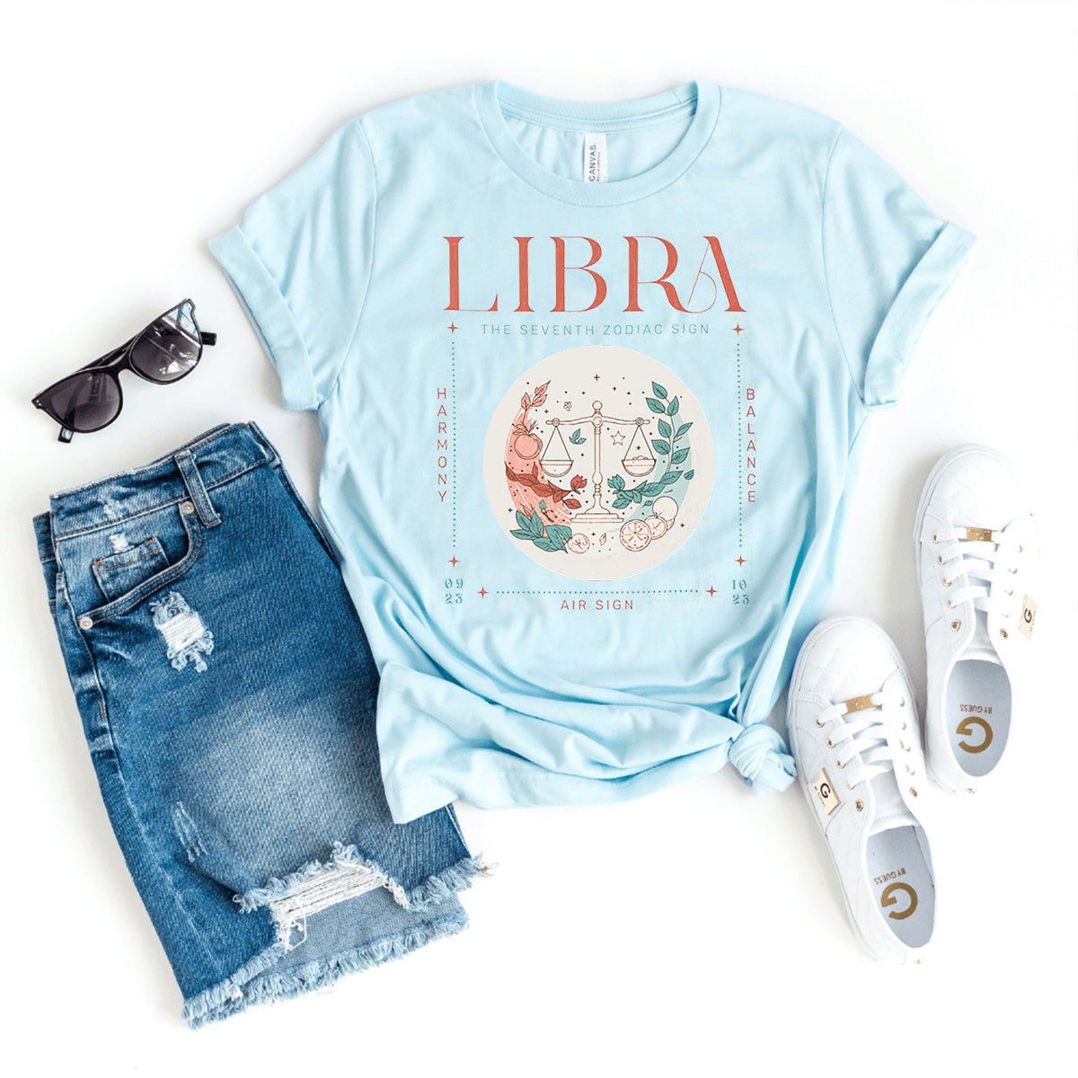 Vintage Celestial Libra Birthday Shirt – Trendy Oversized Astrology Tee - Bliss Birthday Shirts - Heather Ice Blue - S