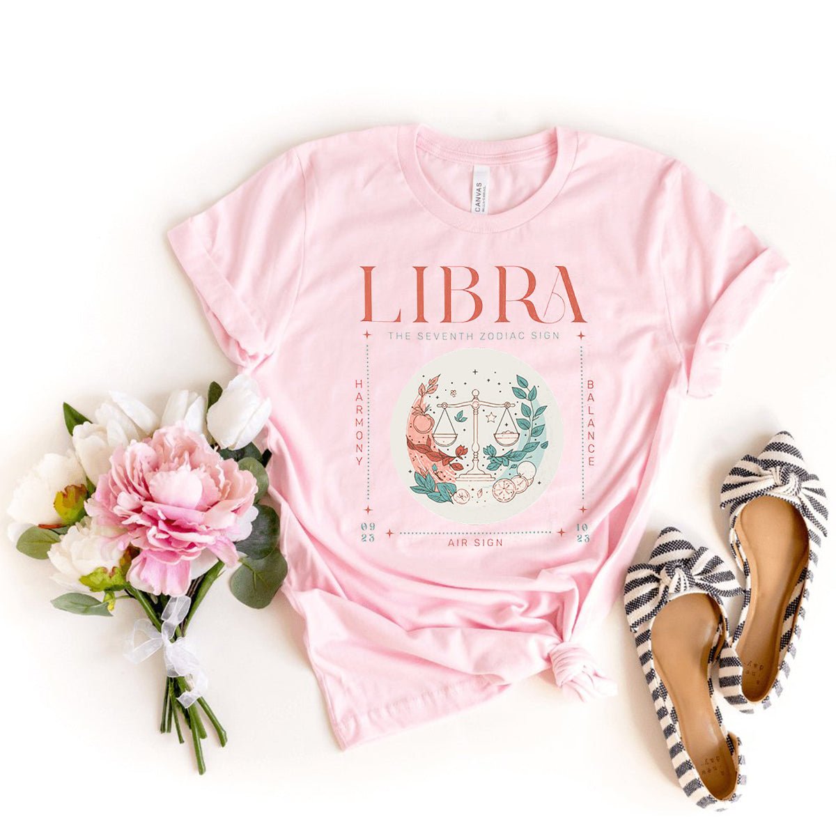 Vintage Celestial Libra Birthday Shirt – Trendy Oversized Astrology Tee - Bliss Birthday Shirts - Light Pink - S