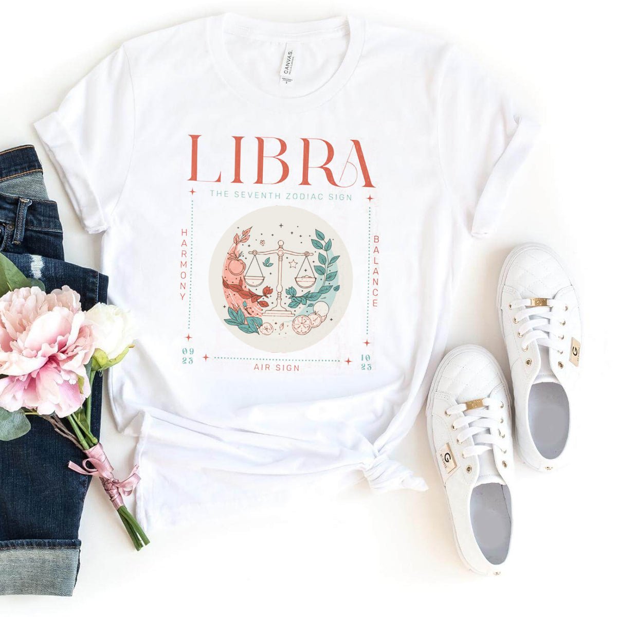 Vintage Celestial Libra Birthday Shirt – Trendy Oversized Astrology Tee - Bliss Birthday Shirts - White - S