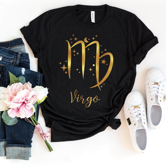 Virgo Star Sign Unisex Shirt - Custom Birthday T - Shirt - Bliss Birthday Shirts - Black - S