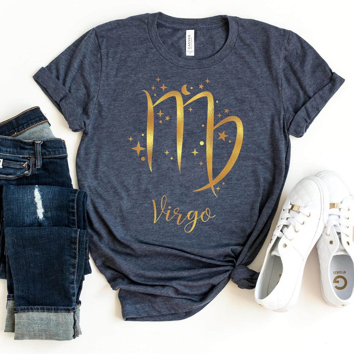 Virgo Star Sign Unisex Shirt - Custom Birthday T - Shirt - Bliss Birthday Shirts - Navy - S