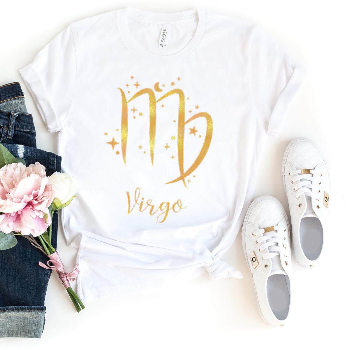 Virgo Star Sign Unisex Shirt - Custom Birthday T-Shirt - Bliss Birthday Shirts - White - S