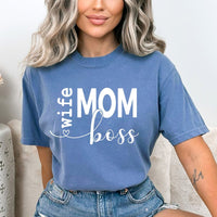 Wife Mom Boss - Birthday Shirt - Bliss Birthday Shirts - Small - Steel Blue